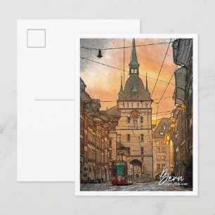Bern Switzerland Beautiful Colour Pencil City Postcard