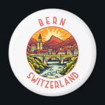 Bern Switzerland Retro Distressed Circle Magnet<br><div class="desc">Bern retro vector travel design. Bern,  the capital city of Switzerland,  is built around a crook in the Aare River.</div>