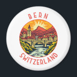 Bern Switzerland Retro Distressed Circle Magnet<br><div class="desc">Bern retro vector travel design. Bern,  the capital city of Switzerland,  is built around a crook in the Aare River.</div>