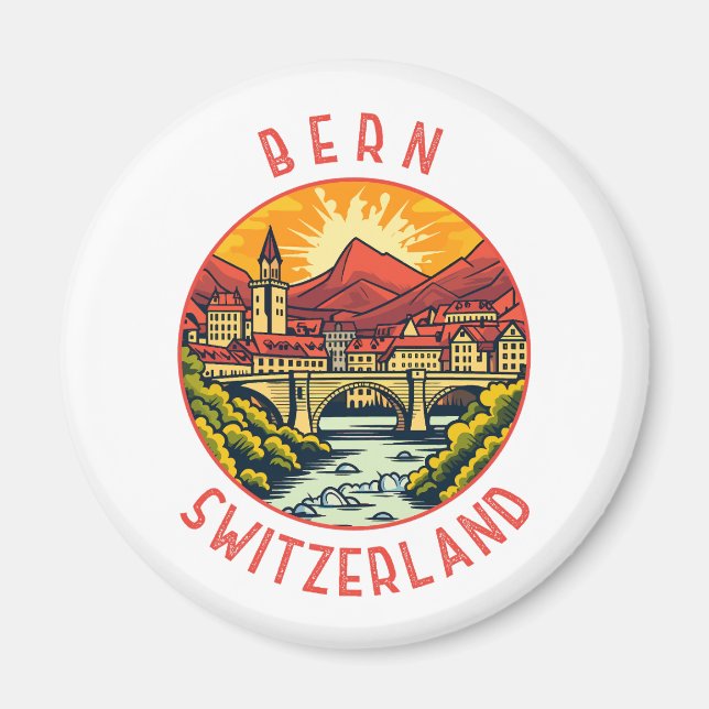 Bern Switzerland Retro Distressed Circle Magnet (Front)