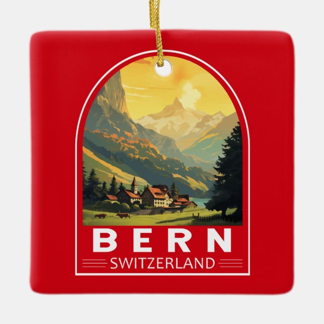 Bern Switzerland Travel Art Vintage Ceramic Ornament (Front)