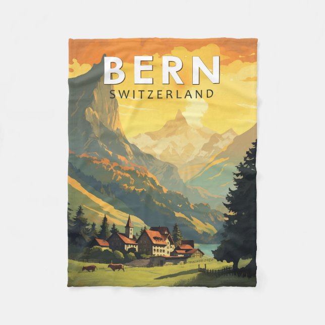 Bern Switzerland Travel Art Vintage Fleece Blanket (Front)