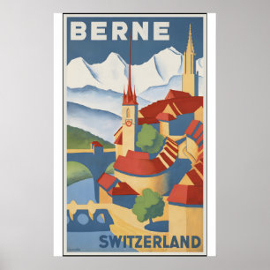 Bern Switzerland Vintage Travel Poster - Framed