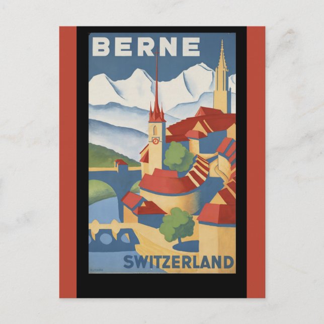 Bern Switzerland Vintage Travel Poster Postcard (Front)