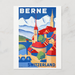 Bern Switzerland Vintage Travel Poster Restored Postcard