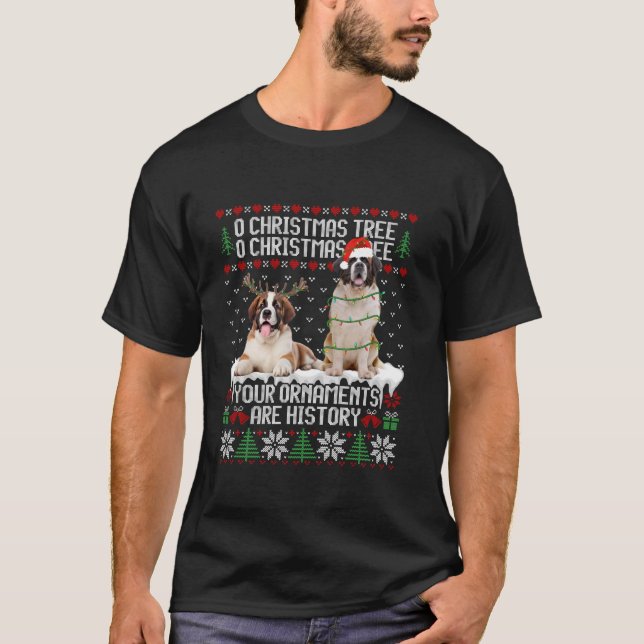Bernard Dog Christmas Tree Lights Puppy Dog Lover T-Shirt (Front)