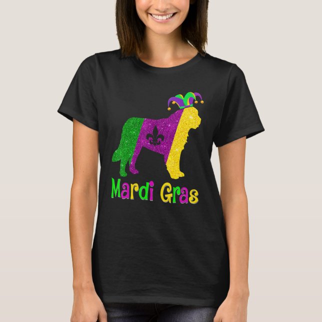 Bernard Dog Lover Mardi Gras Carnival Jester T-Shirt (Front)