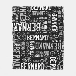 Bernard Personalised Name and Bikes Black-White Fleece Blanket