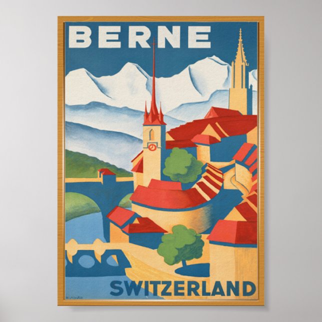 BERNE Switzerland Vintage Travel Poster (Front)