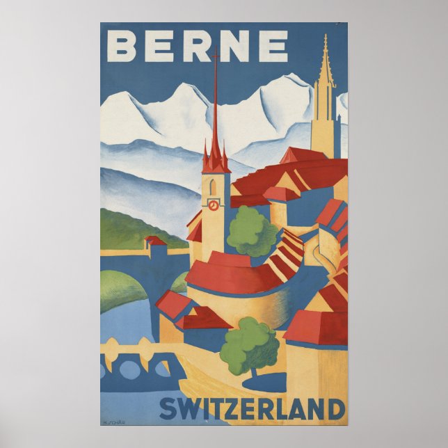 Berne Switzerland Vintage Travel Poster (Front)