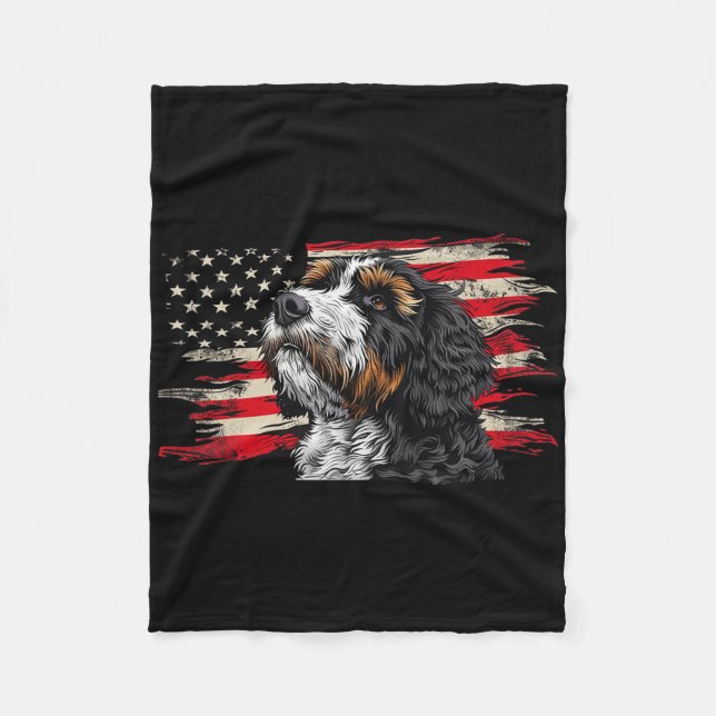 Bernedoodle American Flag Dog Lover 4th Of July  Fleece Blanket (Front)