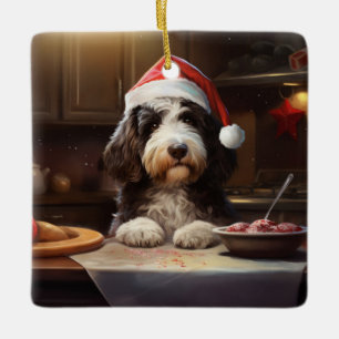 Bernedoodle Baking Christmas Cookies  Ceramic Ornament