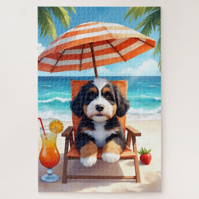 Bernedoodle Beach Chill Scene Jigsaw Puzzle (Vertical)