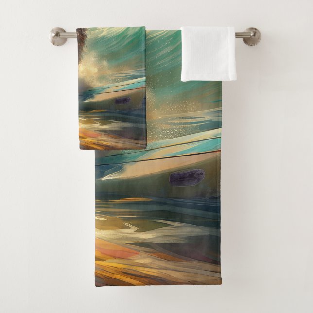 Bernedoodle Beach Surfing Painting  Bath Towel Set (Insitu)