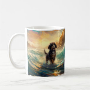 Bernedoodle Beach Surfing Painting  Coffee Mug