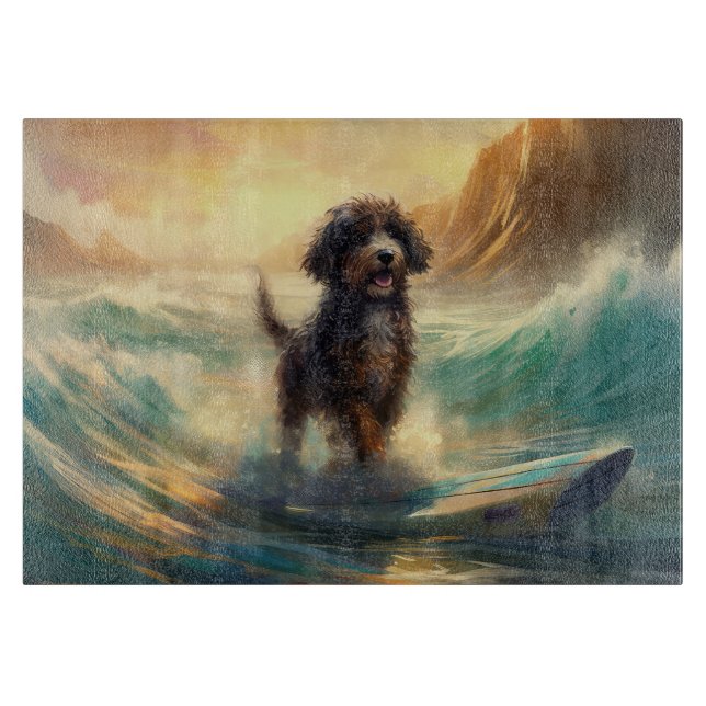 Bernedoodle Beach Surfing Painting  Cutting Board (Front)