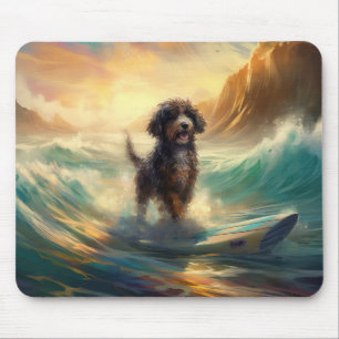 Bernedoodle Beach Surfing Painting Mouse Mat