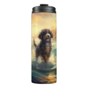 Bernedoodle Beach Surfing Painting  Thermal Tumbler