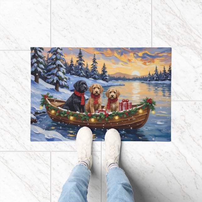 Bernedoodle Christmas Boat Holiday Doormat (Indoor)