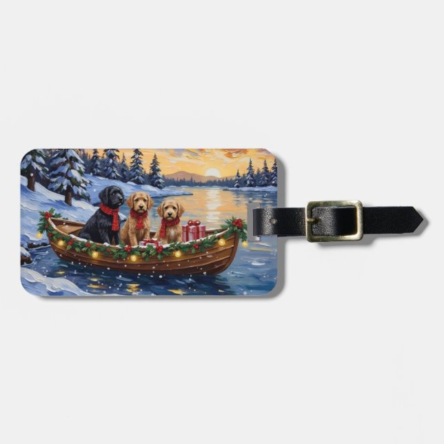 Bernedoodle Christmas Boat Holiday Luggage Tag (Front Horizontal)