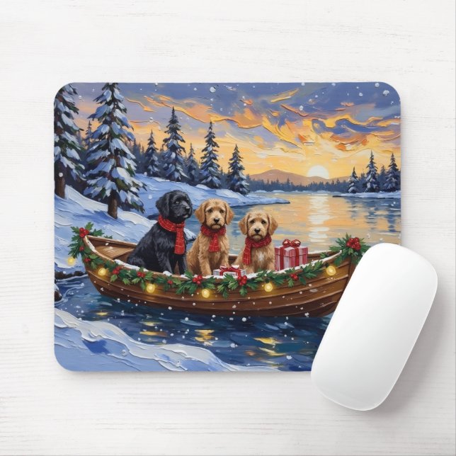 Bernedoodle Christmas Boat Holiday Mouse Mat (With Mouse)