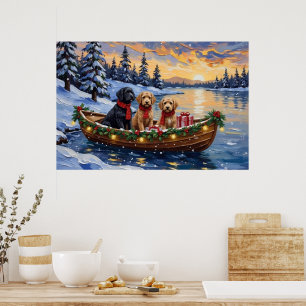 Bernedoodle Christmas Boat Holiday Poster