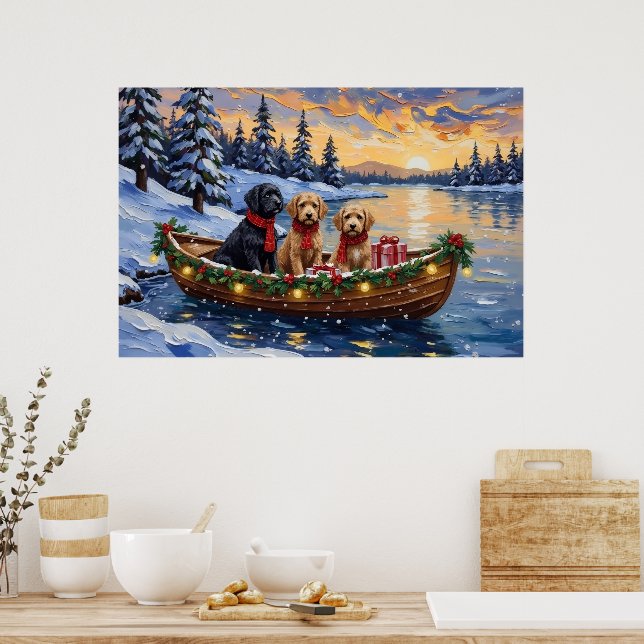 Bernedoodle Christmas Boat Holiday Poster (Kitchen)
