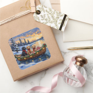 Bernedoodle Christmas Boat Holiday Square Sticker