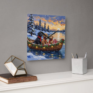 Bernedoodle Christmas Boat Holiday Square Wall Clock