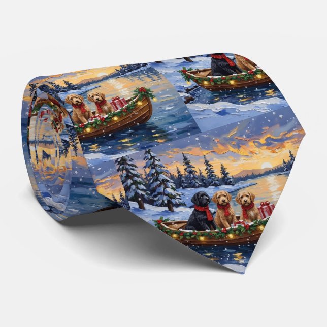 Bernedoodle Christmas Boat Holiday Tie (Rolled)