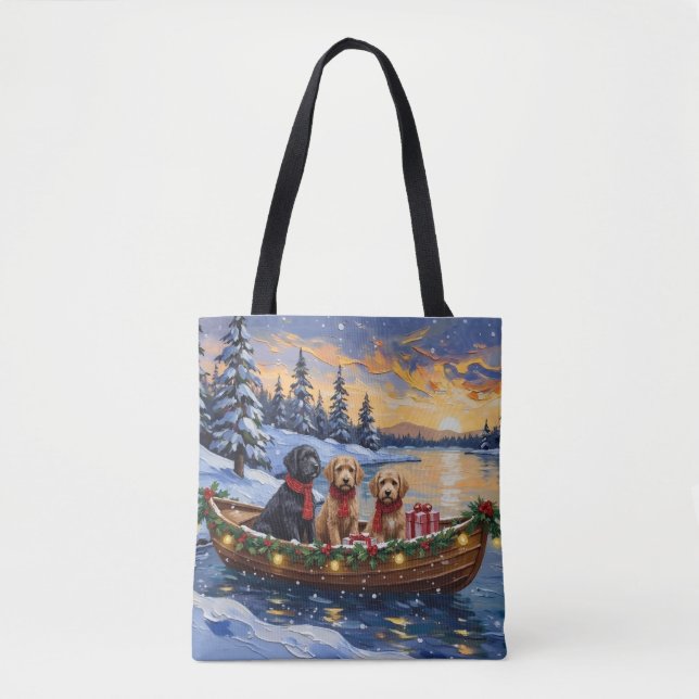 Bernedoodle Christmas Boat Holiday Tote Bag (Front)