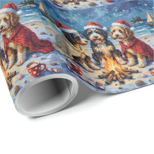 Bernedoodle Christmas Bonfire Beach Holiday Wrapping Paper