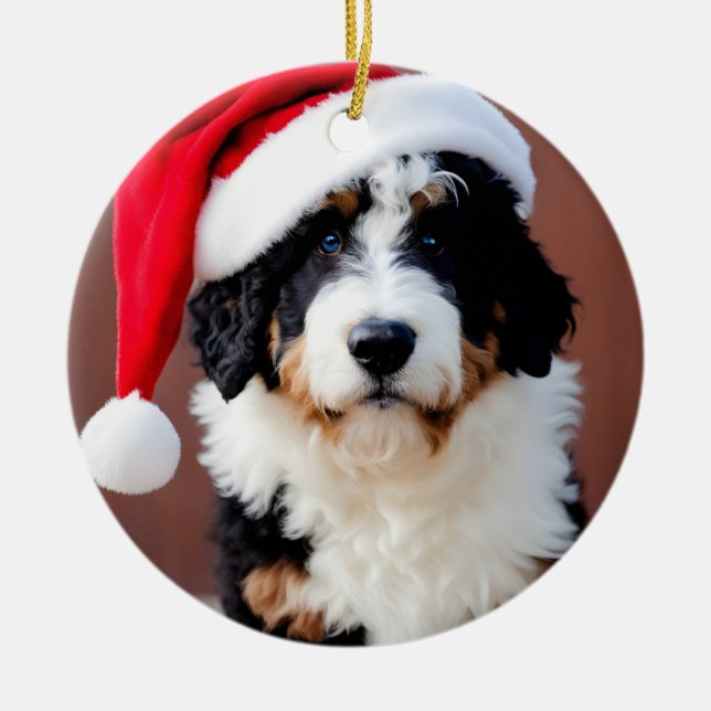 Bernedoodle Christmas Ceramic Tree Decoration (Front)