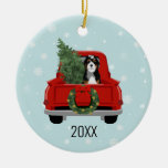Bernedoodle christmas dog red truck ceramic tree decoration