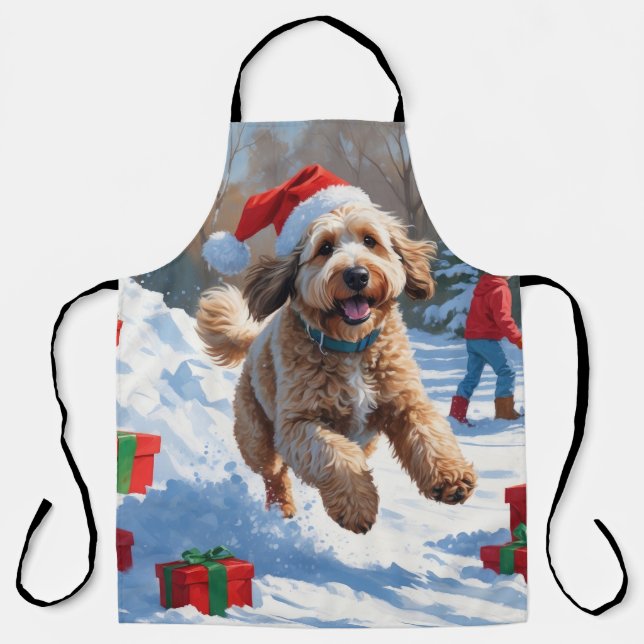 Bernedoodle Christmas Festive Snow Scene Apron (Front)