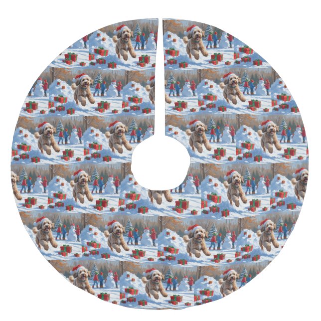 Bernedoodle Christmas Festive Snow Scene Brushed Polyester Tree Skirt (Front)