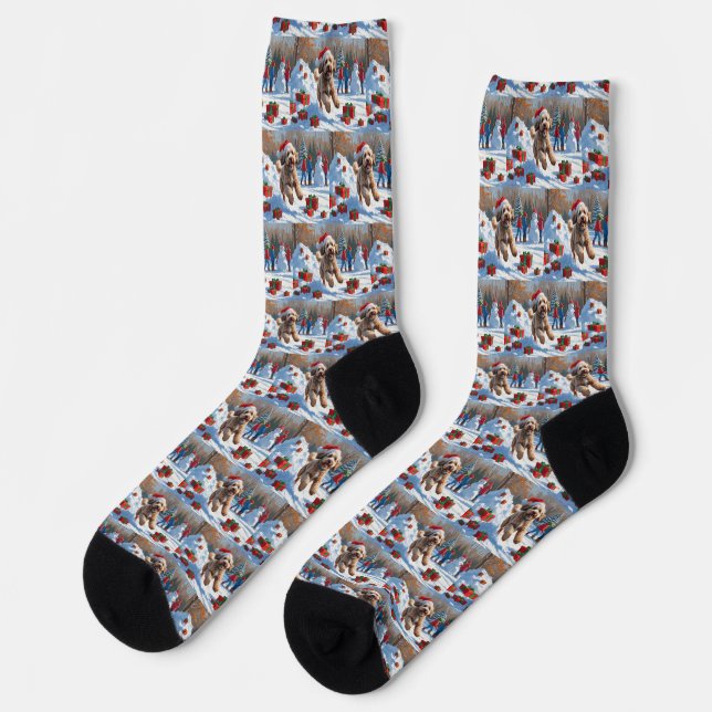 Bernedoodle Christmas Festive Snow Scene Socks (Left)