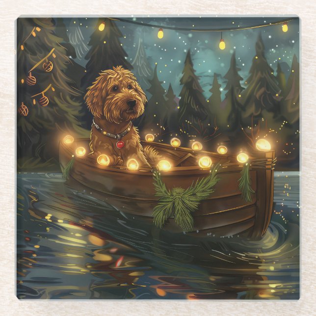 Bernedoodle Christmas Festive Voyage Glass Coaster (Front)
