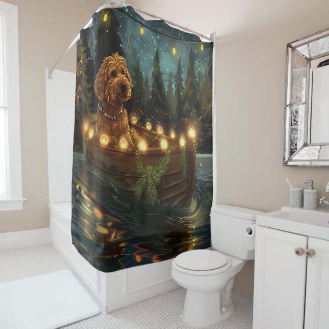 Bernedoodle Christmas Festive Voyage Shower Curtain (In Situ)