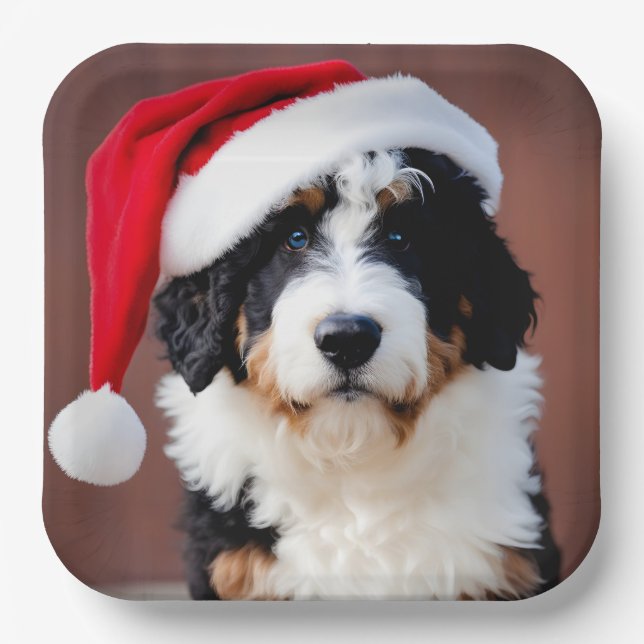 Bernedoodle Christmas Paper Plate (Front)