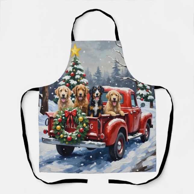 Bernedoodle Christmas Red Truck Holiday Apron (Front)