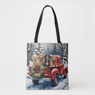 Bernedoodle Christmas Red Truck Holiday Tote Bag