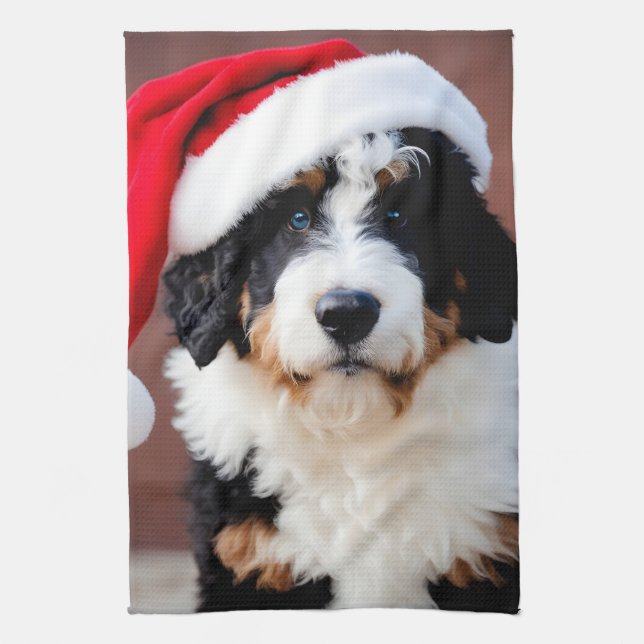 Bernedoodle Christmas Tea Towel (Vertical)