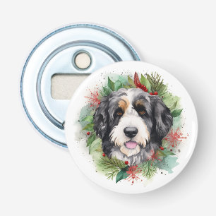 Bernedoodle Christmas Wreath Festive Pup Bottle Opener