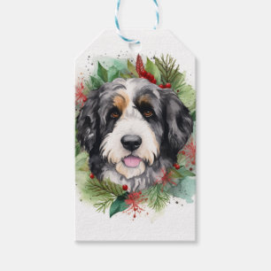 Bernedoodle Christmas Wreath Festive Pup Gift Tags