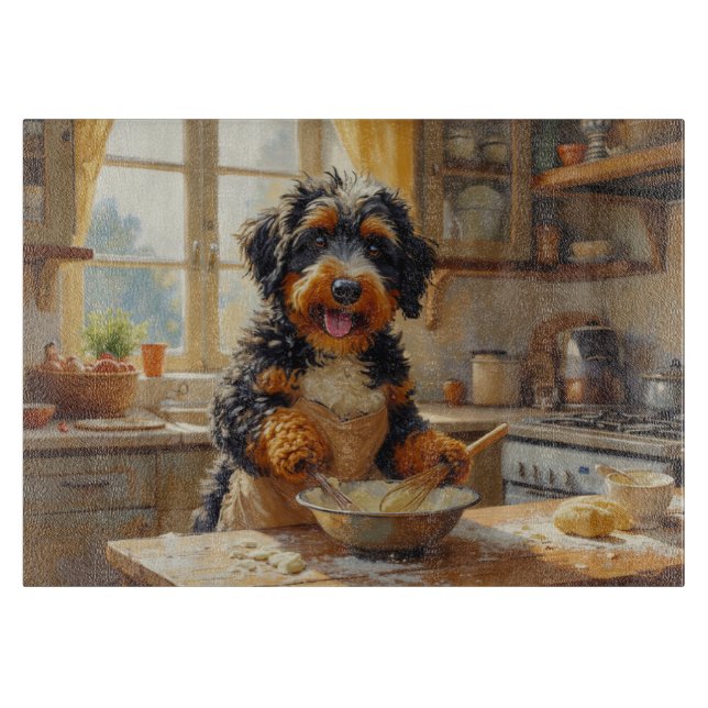 Bernedoodle Cooking in Kitchen Cutting Board (Front)