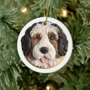 Bernedoodle Dog 3D Inspired Ceramic Tree Decoration