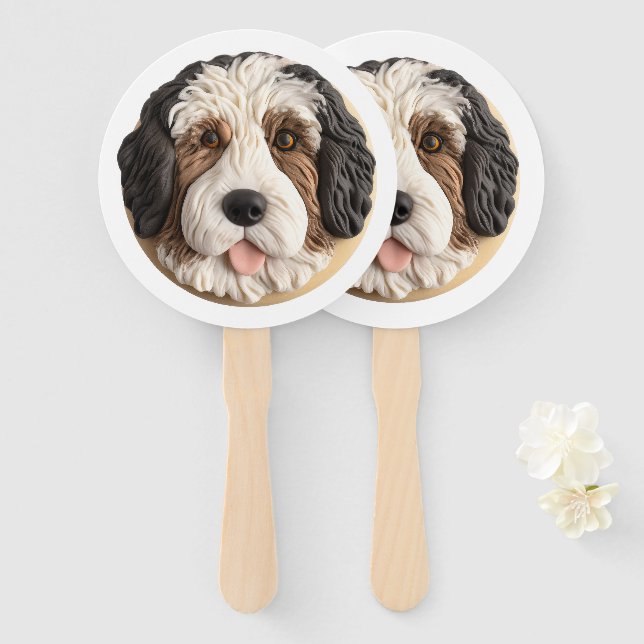 Bernedoodle Dog 3D Inspired Hand Fan (Front and Back)