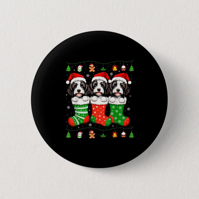 Bernedoodle Dog Christmas Pajamas Funny Xmas Dog L 6 Cm Round Badge (Front)