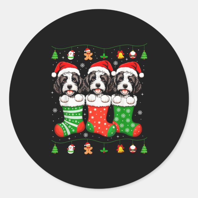 Bernedoodle Dog Christmas Pajamas Funny Xmas Dog L Classic Round Sticker (Front)